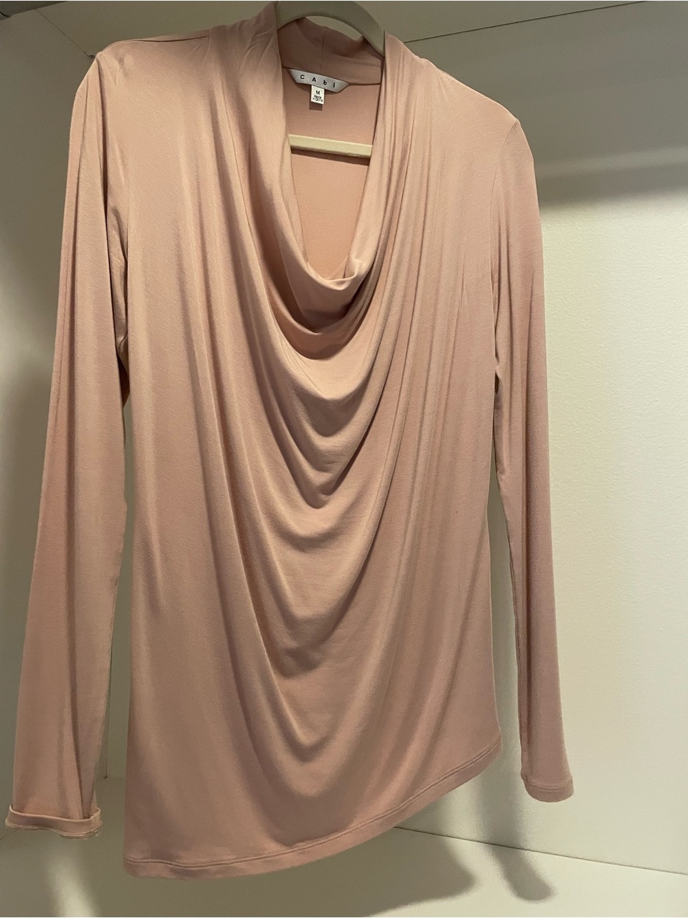 CAbi Draped Cowl Neck Long Sleeve Top in Dusty Rose